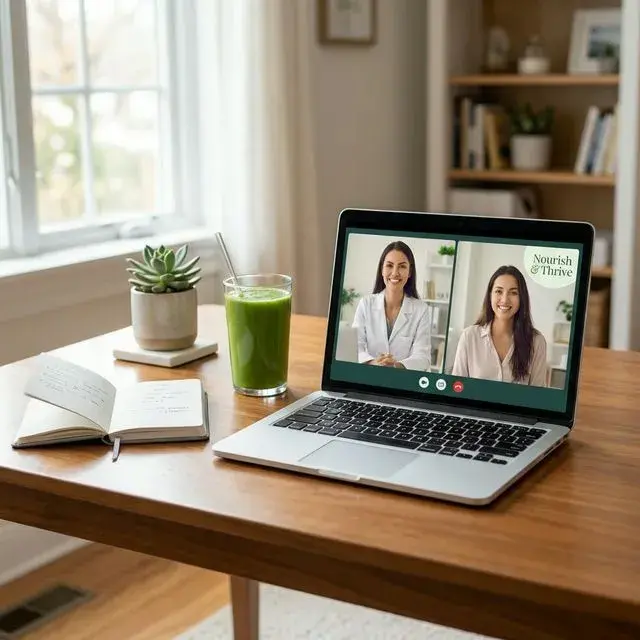 Bilgisayar üzerinden gerçekleşen online beslenme danışmanlığı görüşmesi